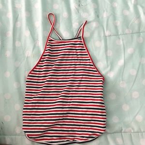 Red white and blue garage cross back